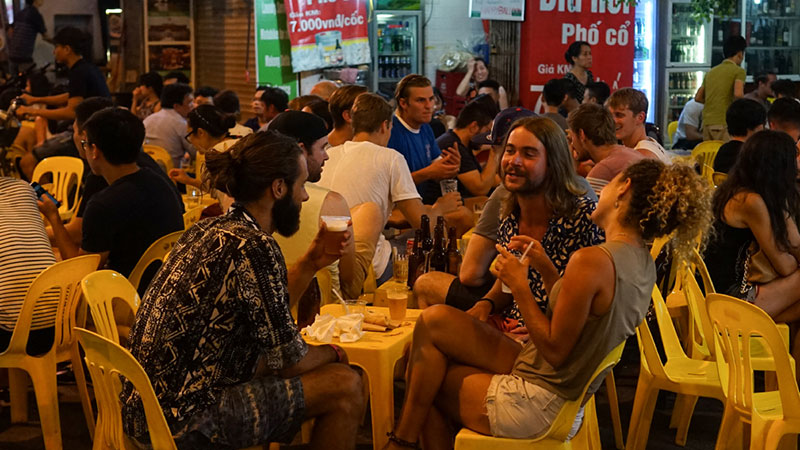 Drinking Bia Hoi with locals in Hanoi